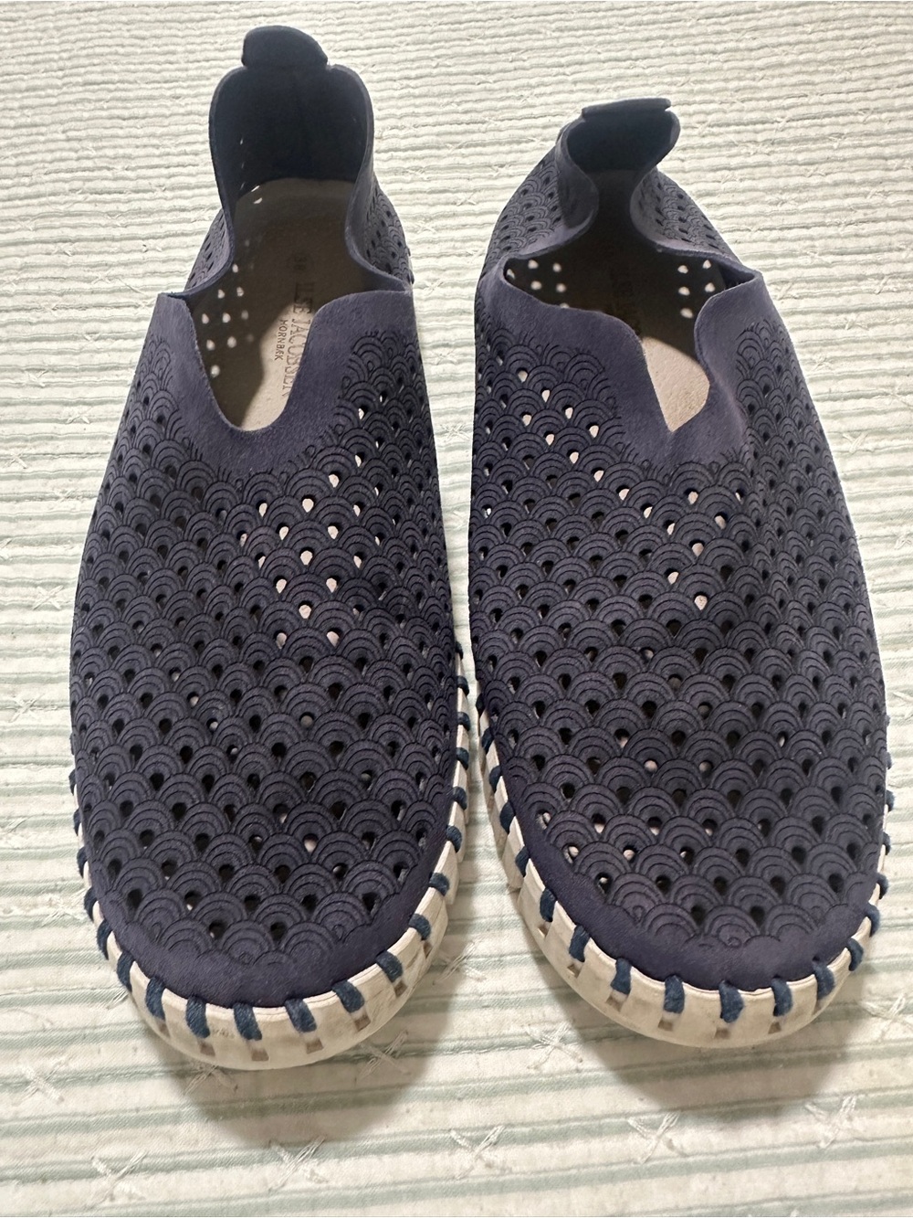 Ilse Jacobsen Navy Perforated Slip-On Shoes